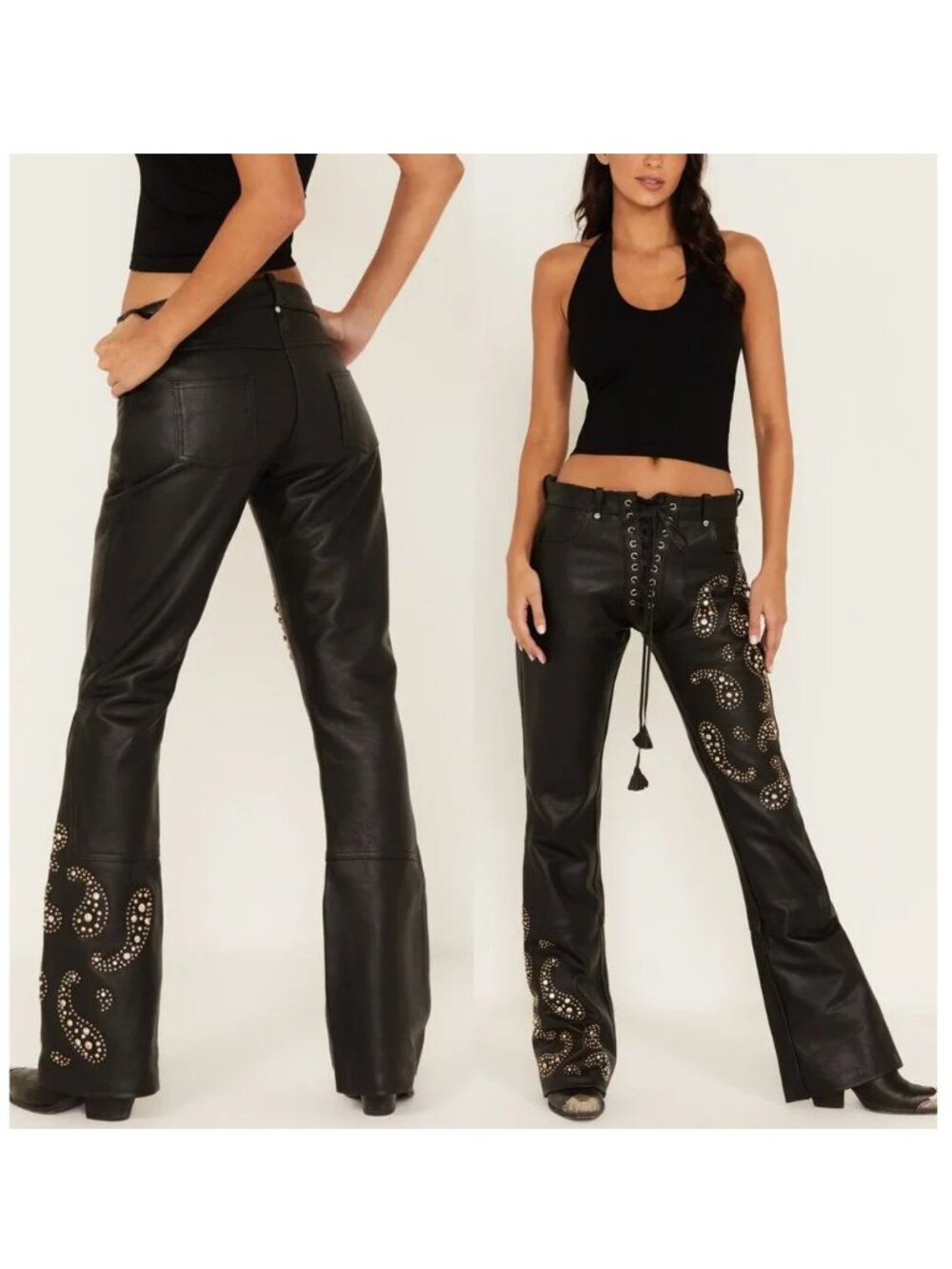 Boot Barn Understated Leather Free People Studded Lace-Up Flare Leather pants s